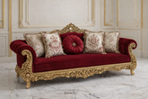Luxury Royal Red Velvet 3 Seater Sofa | Antique Gold Hand Carved Wooden Sofa