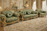 Royal Luxury Hand-Carved Wooden Sofa Set | Classic Gold Finish Design (3+1+1)