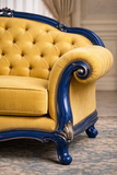 An Icon of Royal Living – Luxury Yellow & Blue 3 Seater Sofa