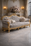 Luxury Royal Classic 4 Seater Sofa | Gold Carved Frame with Beige Tufted Upholstery