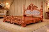 Hand Carved Luxury Solid Wood Bed – Royal Antique Finish Designer Bed Frame for Export | Premium Antique Bed