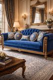 Imperial Azure – Royal Blue Gold Carved 3 Seater Sofa