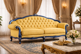 An Icon of Royal Living – Luxury Yellow & Blue 3 Seater Sofa