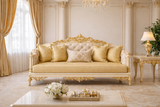 Luxury Royal Classic 3 Seater Sofa | Gold Carved Cream Upholstery
