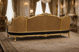 Antique Royal Luxury Hand-Carved Wooden 3 Seater Sofa – Black Fabric & Gold Finish