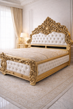 Antique Hand-Carved Wooden luxury Bed – Gold Finish