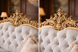 Luxury Royal Classic 3 Seater Sofa | Gold Carved White Upholstery
