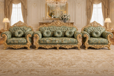 Royal Luxury Hand-Carved Wooden Sofa Set | Classic Gold Finish Design (3+1+1)