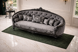 Luxury Royal Classic 3 Seater Sofa | Black Carved Frame Grey Upholstery