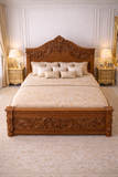 Royal Hand-Carved Solid Wood Bed – Luxury Antique Queen Size Bedroom Furniture
