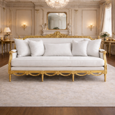 Luxury Royal Gold Carved 3 Seater Sofa | Premium White Upholstery Antique Design