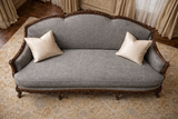 Classic Royal Hand-Carved Wooden 3 Seater Sofa – Grey Fabric & Walnut Finish