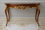 Royal Classic Hand-Carved Wooden Console Table – Walnut & Gold Finish