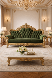 Luxurious Royal Green Velvet 3 Seater Sofa with Golden Carving – Premium Living Room Furniture