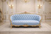 An Icon of Royal Living β Luxury pastel Blue & Gold 3 Seater Sofa