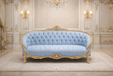 An Icon of Royal Living – Luxury pastel Blue & Gold 3 Seater Sofa