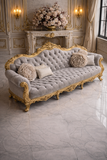 Luxury Royal Classic 4 Seater Sofa | Gold Carved Frame with Beige Tufted Upholstery