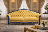 An Icon of Royal Living – Luxury Yellow & Blue 3 Seater Sofa