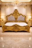 Royal Gold Carved King Size Bed | Luxury Antique Baroque Bedroom Furniture |Antique Bed