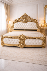 Antique Hand-Carved Wooden luxury Bed β Gold Finish