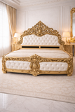 Antique Hand-Carved Wooden luxury Bed – Gold Finish