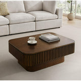 Lift-top coffee table with hidden compartment in living room