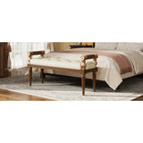 Classic wooden entryway bench with cushion