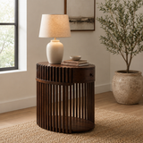 Solid Teak Wood Round Side Table with Drawer