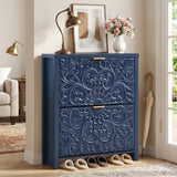 Handcrafted teak wood accent cabinet with floral carvings