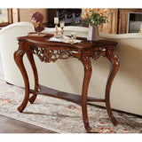 Traditional teak wood entryway table with decorative hand carving