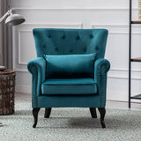 Luxury teal blue upholstered lounge chair with tufted backrest