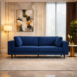 Luxury Teak Wood 3 Seater Sofa in Velvet Fabric | Premium Wooden Sofa for Living Room