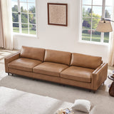 Contemporary teak wood couch with leather upholstery