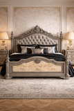 Luxury antique finish king size carved bed with side tables