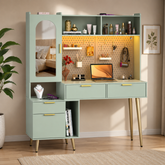 Solid teak wood dressing table with mirror and storage cabinet