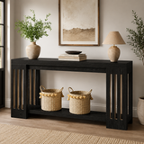 Modern black teak wood console table for living room décor