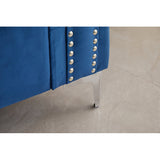 Modern 3 seater and 2 seater blue sofa set with tufted design and teak