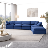 Luxury blue teak wood modular L-shape sofa for modern living room