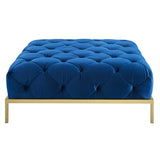 Luxury square tufted ottoman coffee table in royal blue velvet by Sky Rise Decor