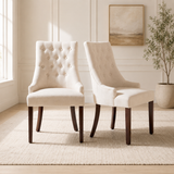 Premium teak wood upholstered dining chair with button tufted backrest