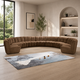 Luxury curved teak wood sectional sofa in modern living room