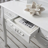 elegant white makeup vanity with drawers