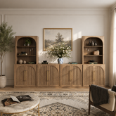 Modern teak wood storage cabinet with arch shelves