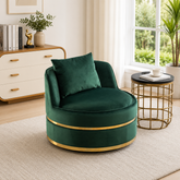 Luxury green velvet accent chair with gold detailing