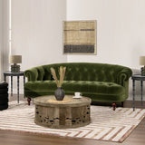 Olive green Chesterfield sofa handcrafted from teak wood