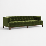 Luxury green velvet Chesterfield sofa with teak wood base