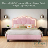 Luxury pink fabric bed frame with lights