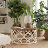 Handcrafted teak wood round coffee table