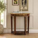 Royal teak wood console table with brass inlay detailing