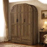 Solid teak wood 3 door wardrobe with drawers for bedroom storage